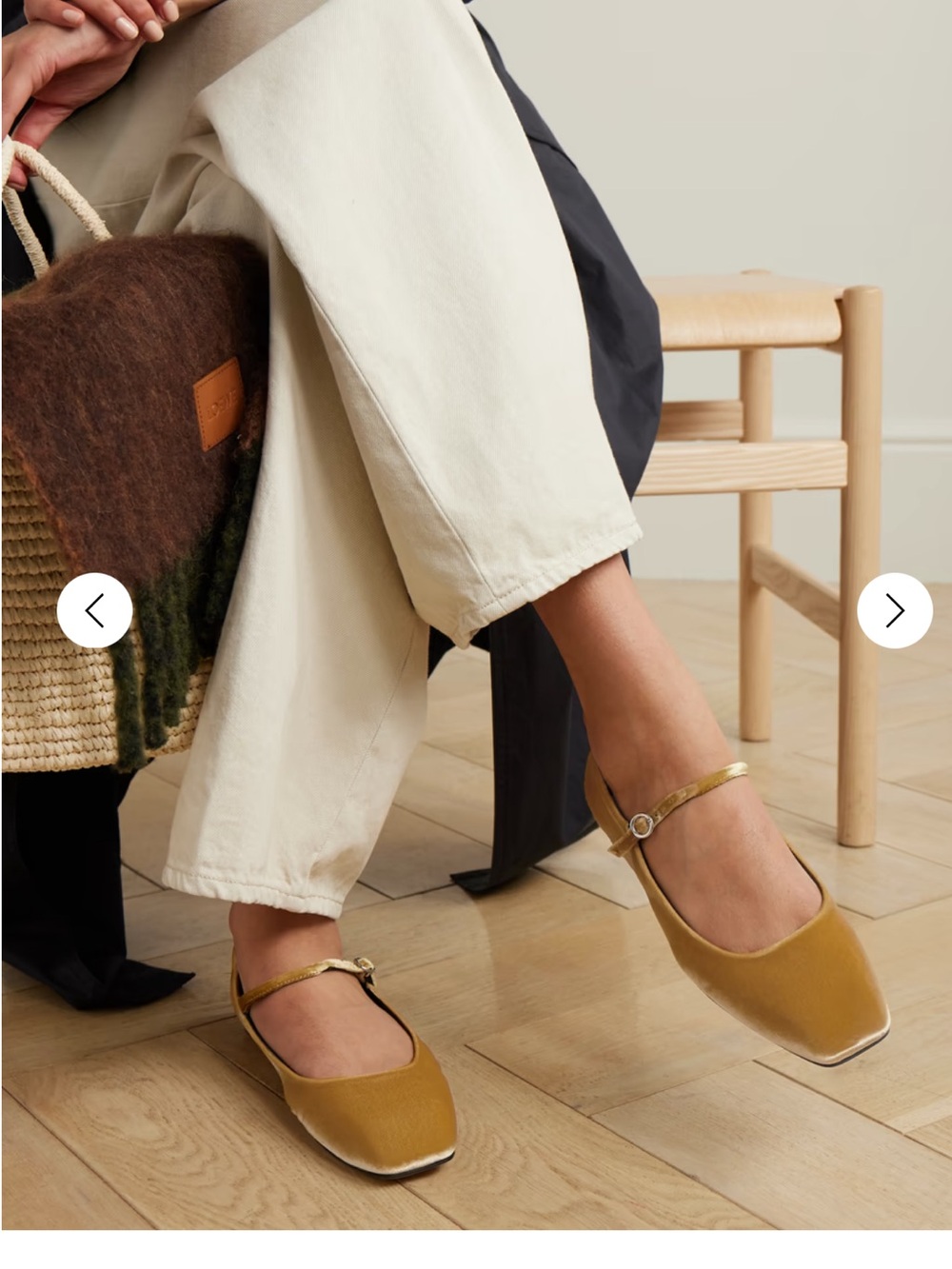 Aeyde Uma Velvet Mary Jane Flats in Mustard Yellow - Picture 1 of 6
